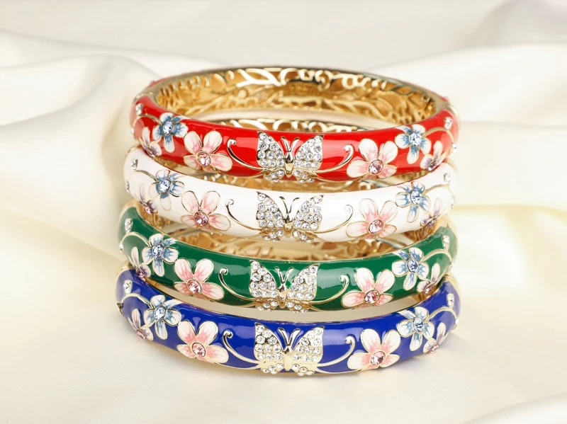 SHINNYGIFTS Vintage Bracelet Colorful Hollow copper Cloisonne Women Girls Hinged Bangles Enameled Bracelets Jewelry