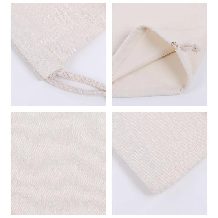 Custom Eco Friendly Organic Muslin Cotton Pouch Promotional Small White Calico Cloth Canvas Drawstring Bag With Logo Printed
