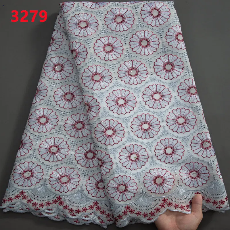 3279 Newly  African Cotton Lace Fabric 2023 Swiss Voile Lace Fabric in Switzerland with Stones for Sewing Bridal Wedding Dress
