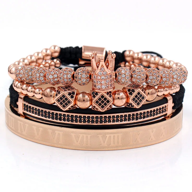 Hot sale punk copper inlaid zirconium rhinestone ball double row combination 4 PCs set bracelet bracelet