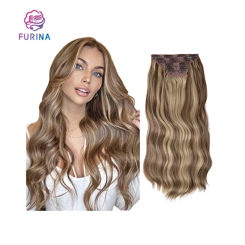 Furina high quality 22inch silky synthetic 4 pcs 11 clips heat resistant fiber clips in hair extensions for women