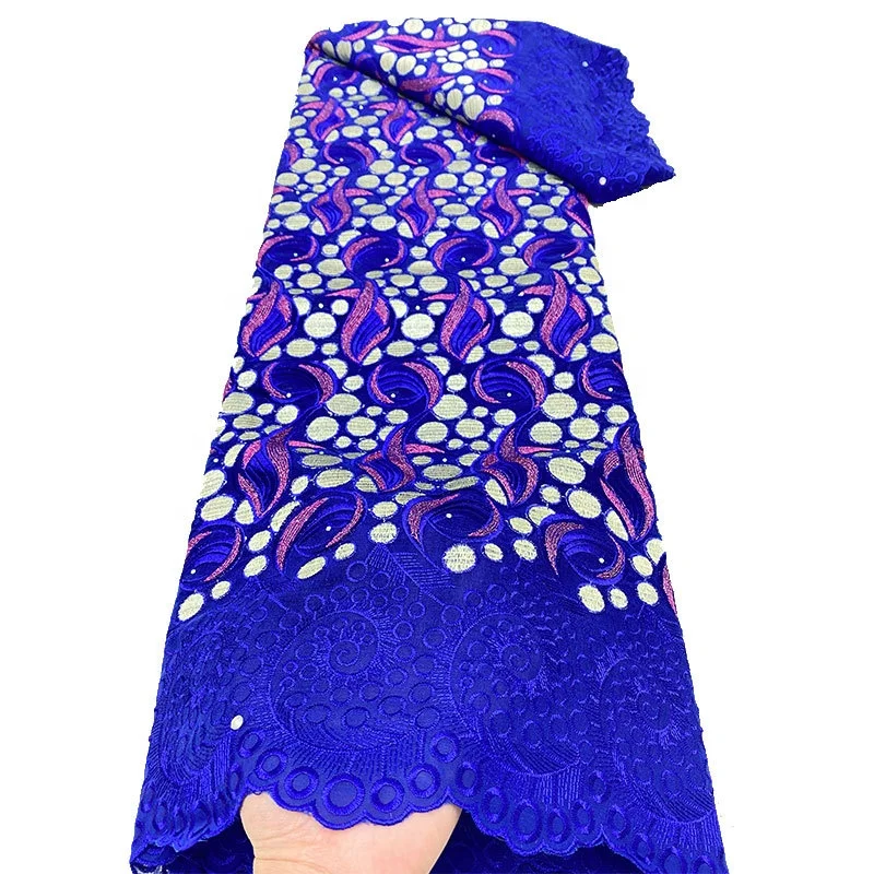 wholesale 10 colors polished cotton lace fabric French Swiss lace fabric embroidery lace fabric with rhinestone for women