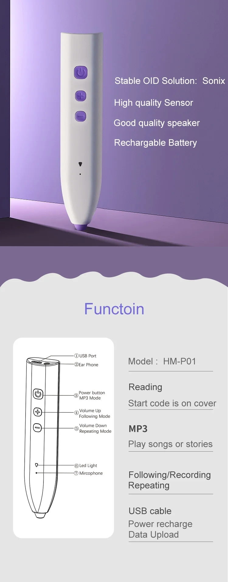 Professional Manufacturer Kids Fun with English Reading Pen Talking Pen with Books