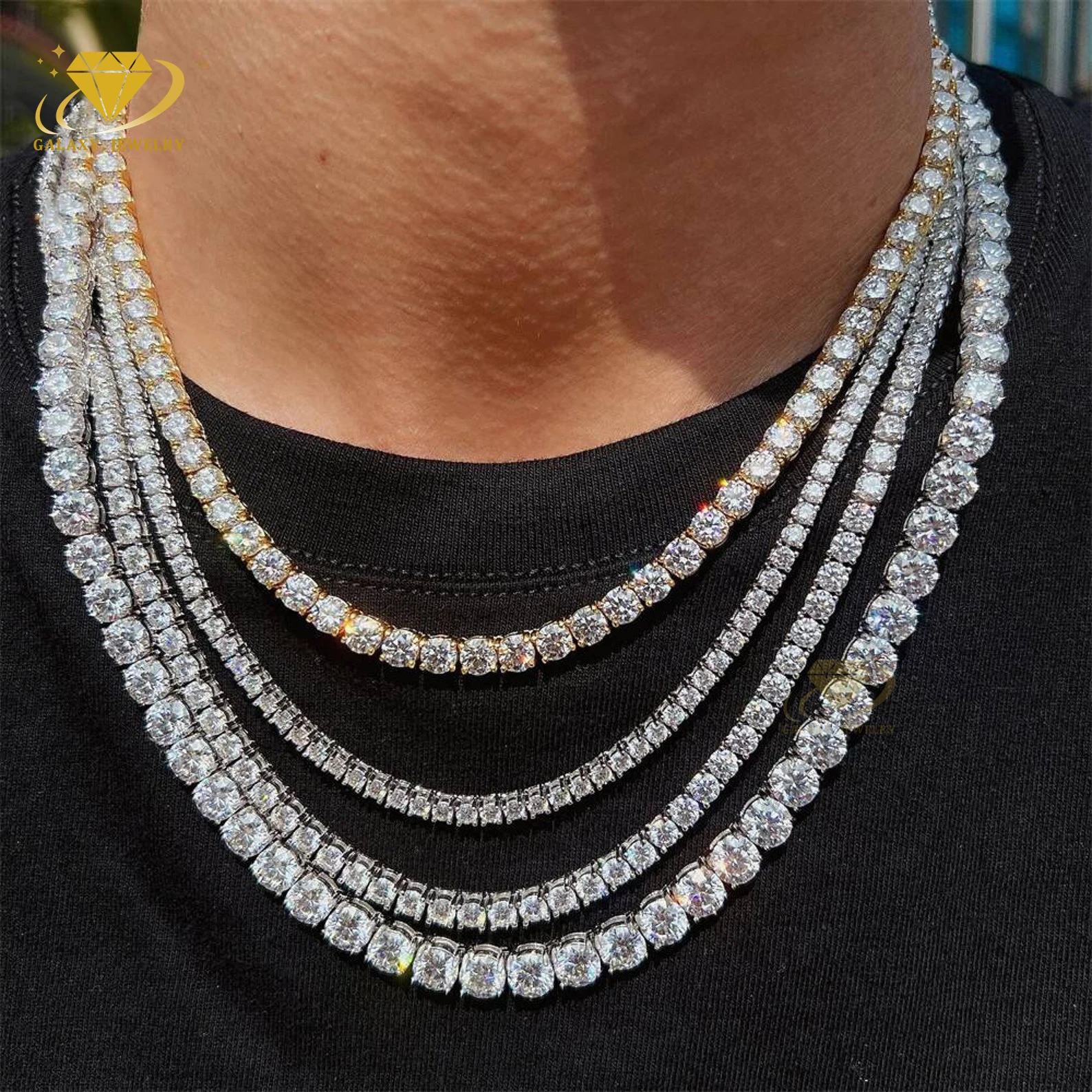 Wholesale 3mm 4mm 5m 6mm Lab Grown Moissanite Diamond 18K Gold Plated Solid 925 Silver Tennis Link Chain Bracelet Necklace