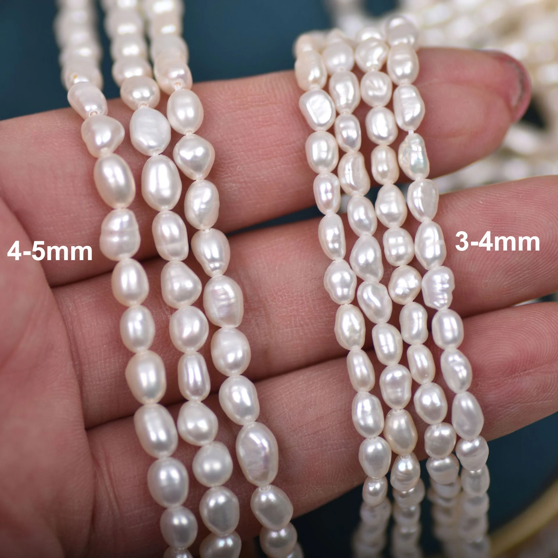 Natural Freshwater Pearls 3-4mm Natural Shiny Freshwater Rice Pearl String Wholesale