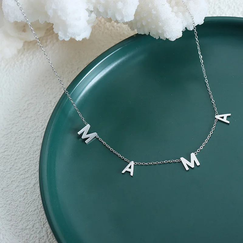 Fashion Jewelry 18K Gold Plated Stainless Steel MAMA LETTER with Birthday Stone Necklace MKD1001