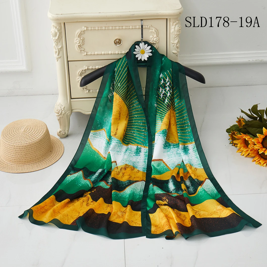 Wholesale Custom Digital Screen Printed Silk Scarf Printing Head Accessories Satin Hijab Scarf For Women Scarves & Shawls