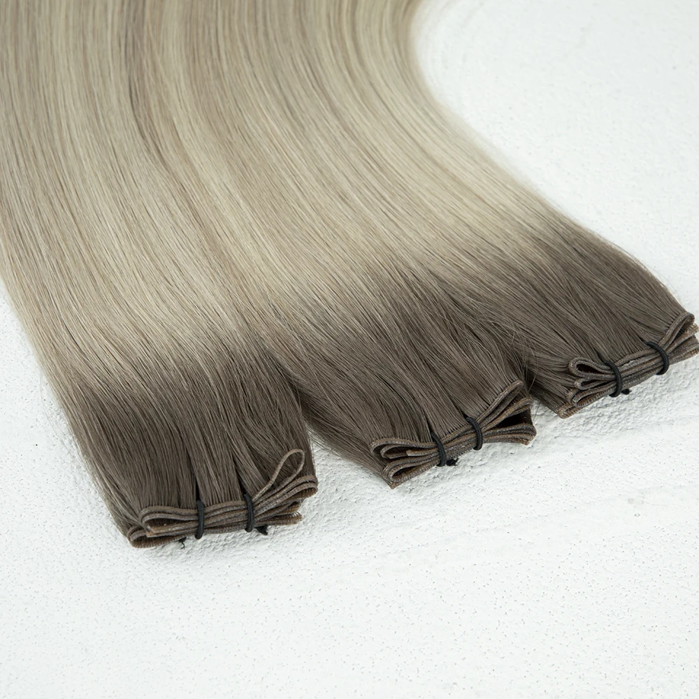 New Hand-Tied Human Russian Remy Hair Flat Invisible Weft Genius Weft Hair Extensions For Salon