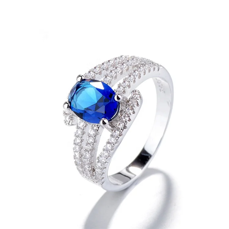 New Design 925 Sterling Silver Ring Sapphire Blue Gemstone Rings for Women