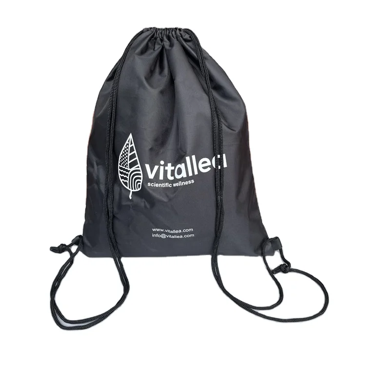 Custom Wholesale High Quality Waterproof Recyclable Black Sublimation Drawstring Bag Nylon Travel Sport Gym Drawstring Backpack