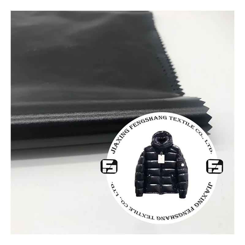 Hot Sale 70D*70D 210T silk 100% shiny nylon taffeta fabric coated shine pu film waterproof for garment down jacket fabric
