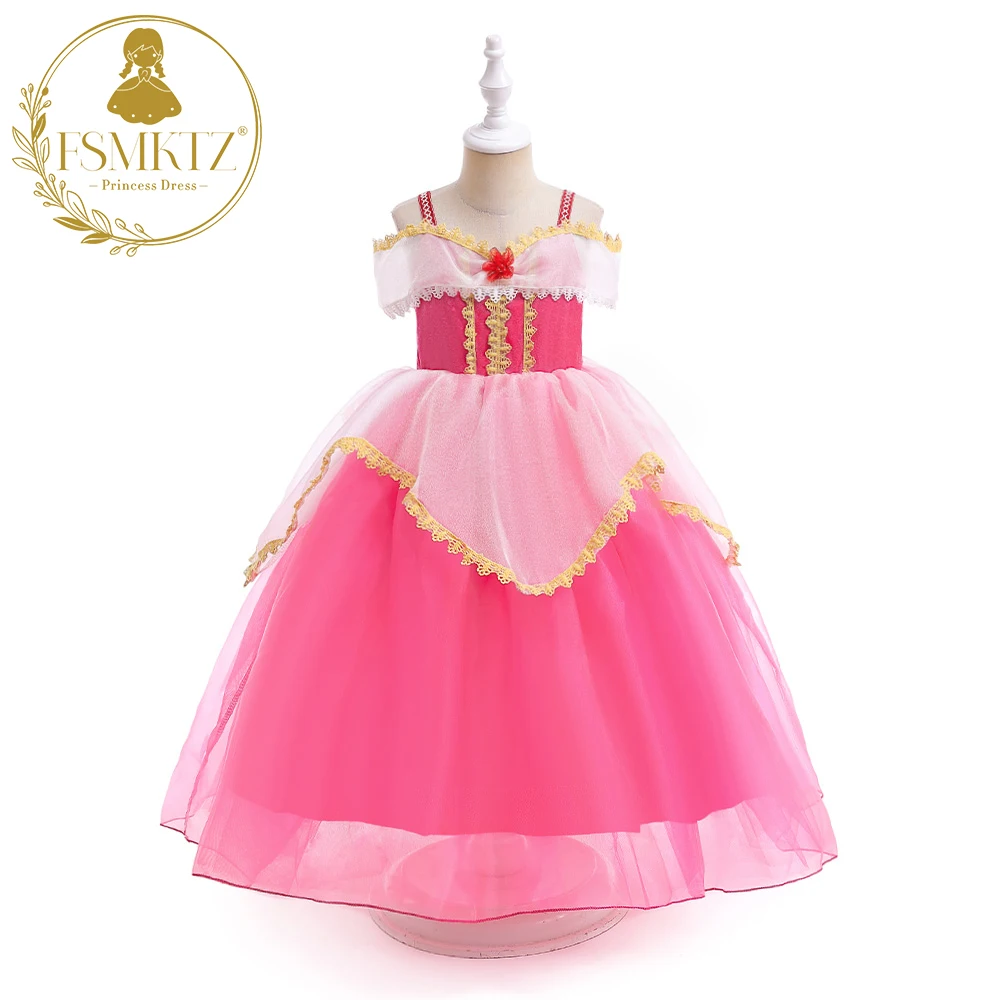 Halloween princess costume for girls Ice Snow New Sleeping Beauty Aurora Princess Dress Girls Off-Shoulder Tulle Holiday Perform