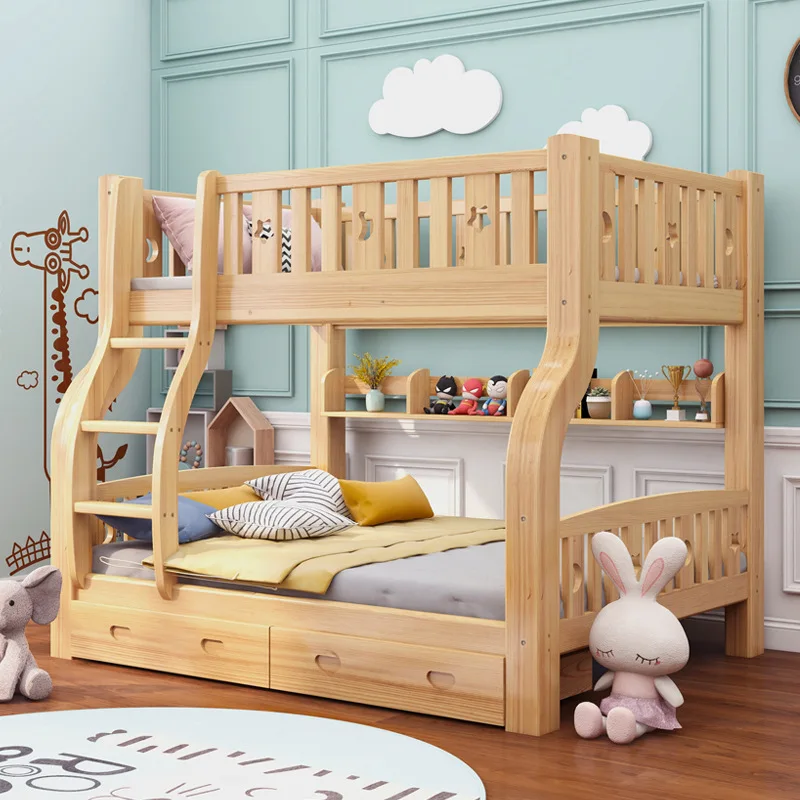 Wood Bunk Bed Pink Girl Princess Children Bed Baby Bed Bedroom Furniture Oak Wood Children's Room High Quality Thick Solid