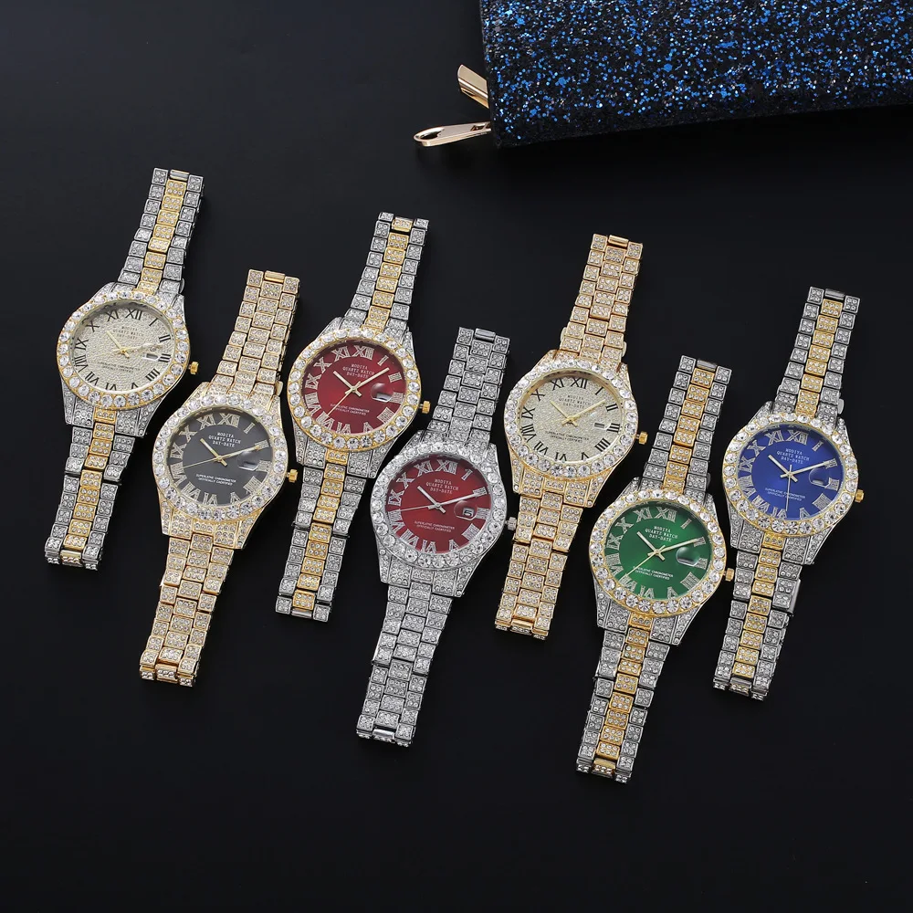 Unisex full diamond silver plated watch cheap men and women bling dial quartz wrist watch