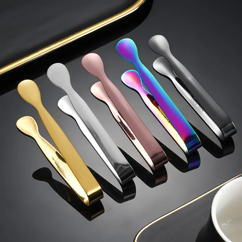 Classic Mini Barbecue Food Clip Tongs Logo Printing Available Stainless Steel Ice Square Clip Sugar Tongs Food Clip