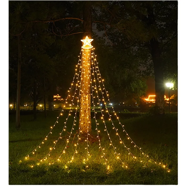 8 Modes Party Wedding outdoor Decorations 350lkn christmas Tree Curtain Waterfall Star Shape Fairy String Light
