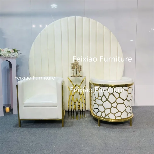 Luxury Wedding Furniture Suppliers White Sofa Chair Gold Stainless Steel Living room Sofa Set for Sale