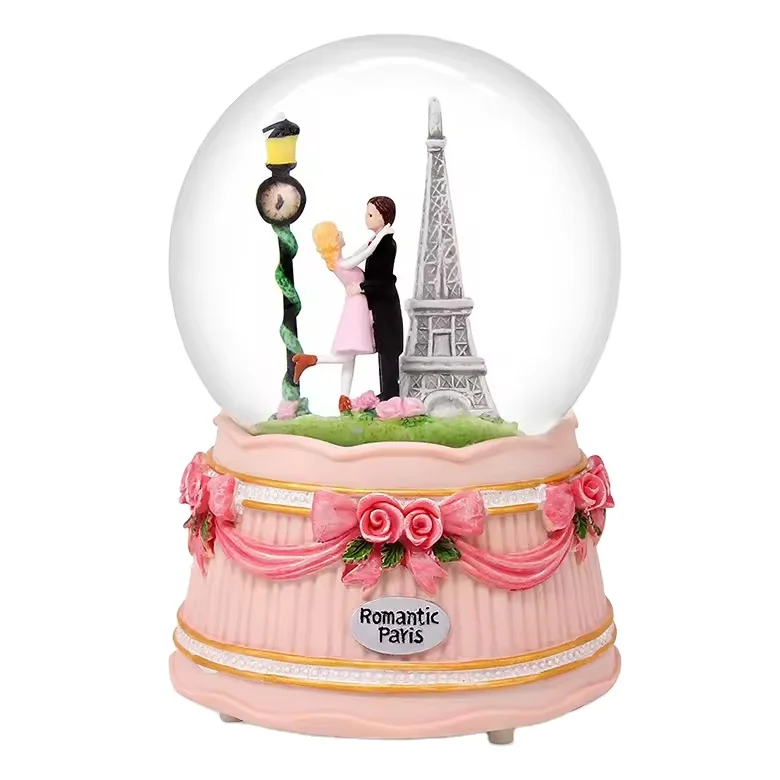 Customized Snow Ball Resin Couple Wedding Souvenir Gift Romantic Snow Globes With LED Light