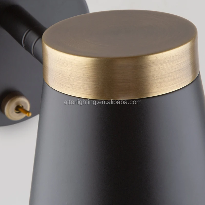 Новый простой современный домашний прикроватный черный металлический настенный светильник с латунным переключателем включения/выключения