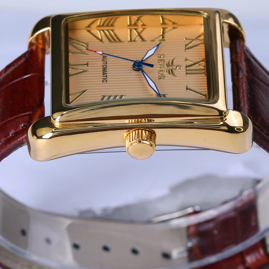 New SEWOR 741  Rectangular Men Watches Automatic Mechanical Watch Roman Display Antique Clock