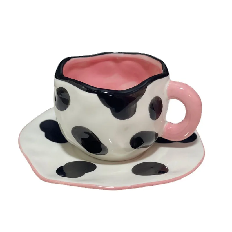 best seller creative hand kneaded irregular hand-painted cow pattern dish underglaze color ceramic dish set cup for house