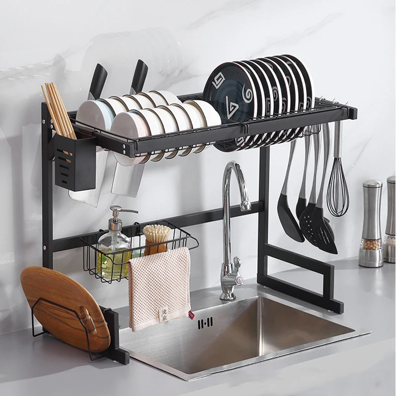 2023 Hot Selling Kitchen Cabinet Plate Holder Shelf Bowls Racks Carbon Steel Sink Dish  Storage Rack