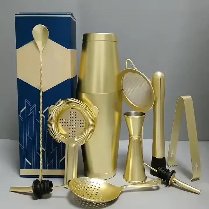 Factory Wholesale 11-piece Matte Gold Stainless Steel Cocktail Shaker set