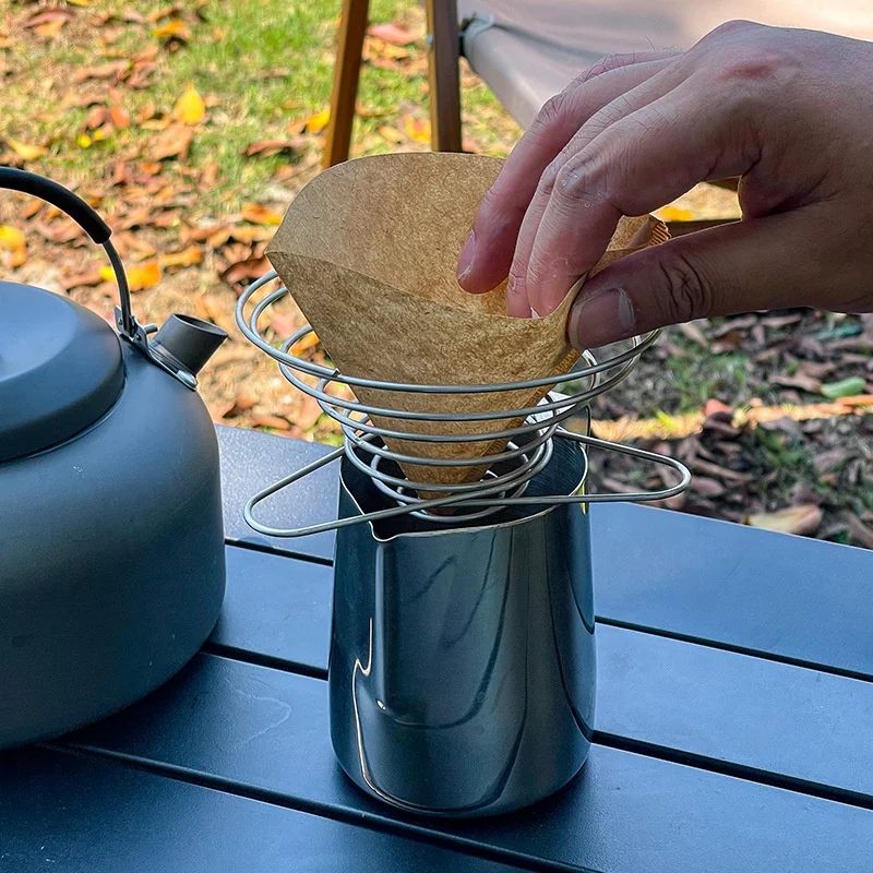 Portable Outdoor Camping Accessories Stainless Steel Reusable Holder Pour Over Filter Basket Drip Foldable Coffee Cone Filter