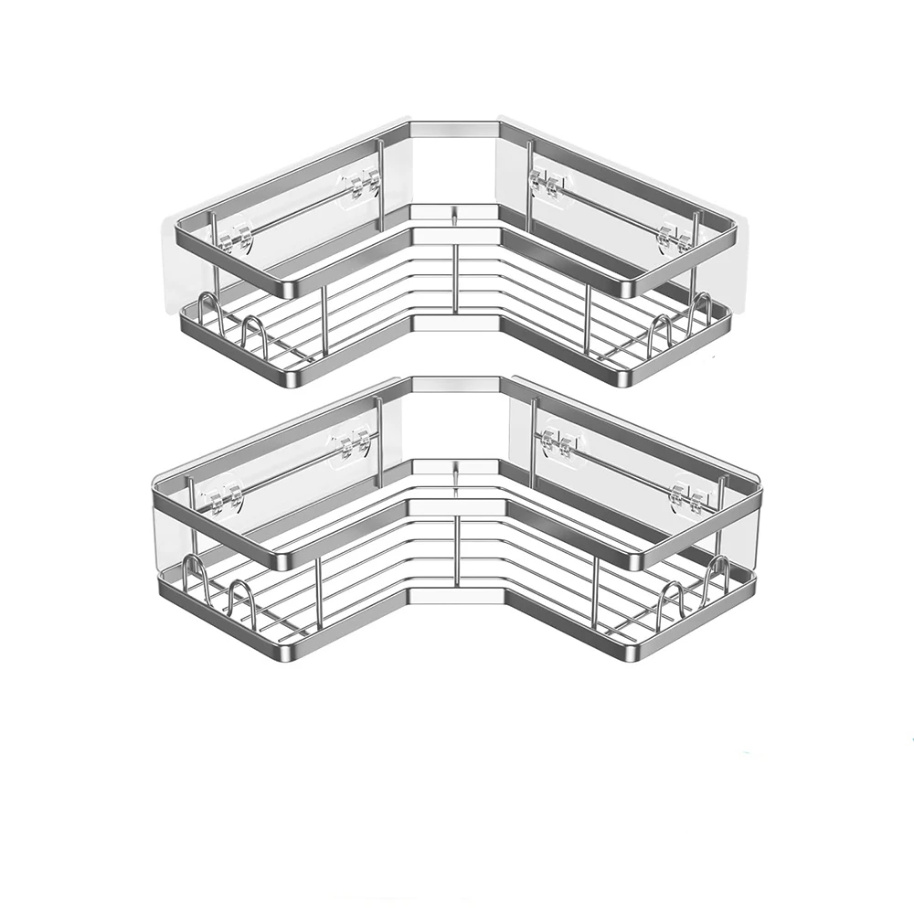 No Drilling Wall Mounted Metal Bathroom Organizer Adhesive Corner Shower Caddy With Plastic Cup