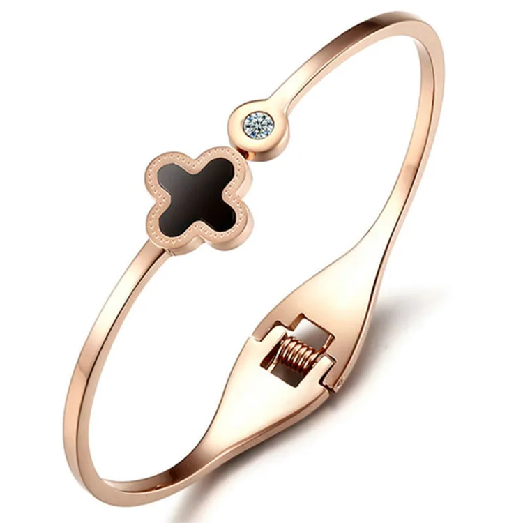 Оптовая продажа из нержавеющей стали 4 четырехлистный клевер браслет ювелирные изделия женщины на заказ персонализированный титановая сталь розовое золото браслет