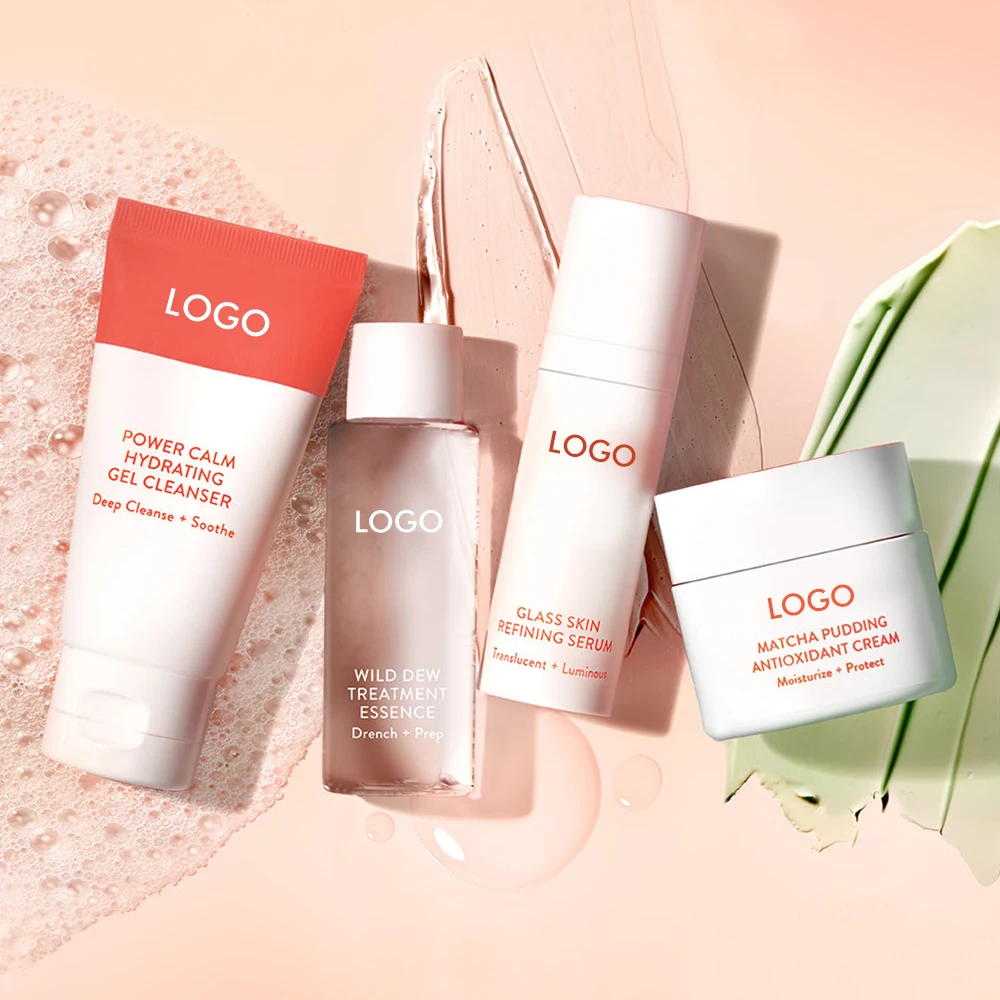 Custom Facial Calming Moisturizer Gel Cleanser Minimize Pores Face Serum Antioxidant Cream Skin Care Set Glow Smooth Skin Kit