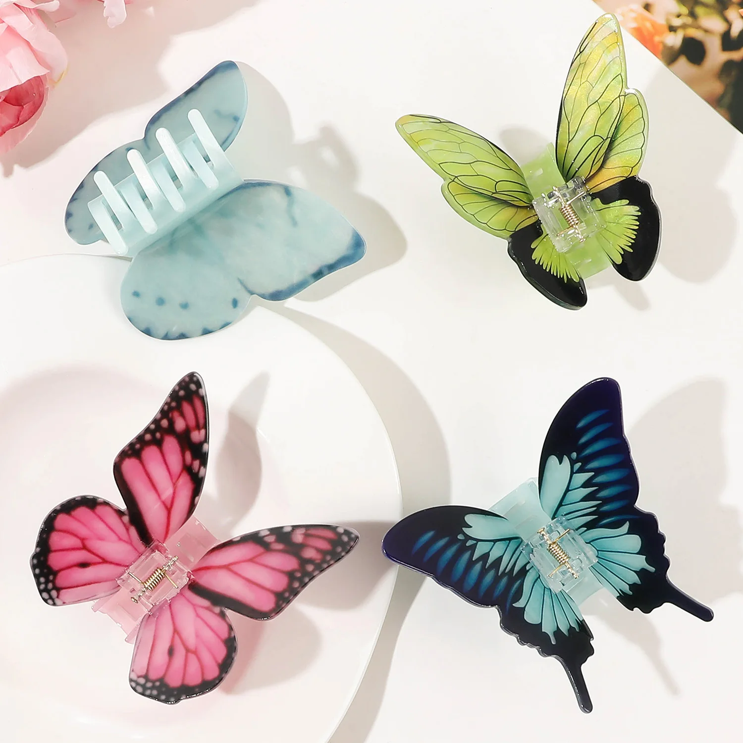 Fashion Latest Design Vivid Butterfly Clamps Hair Claw Clip Natural Colorful Simulated  3D Simulated Butterfly Hair Claw