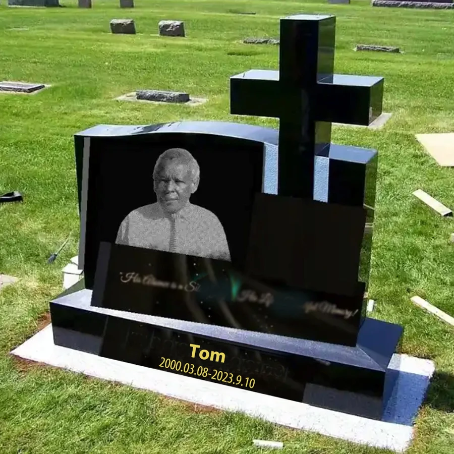 Tombstone Monument 3d picture carving words headstones black granite cross Headstone