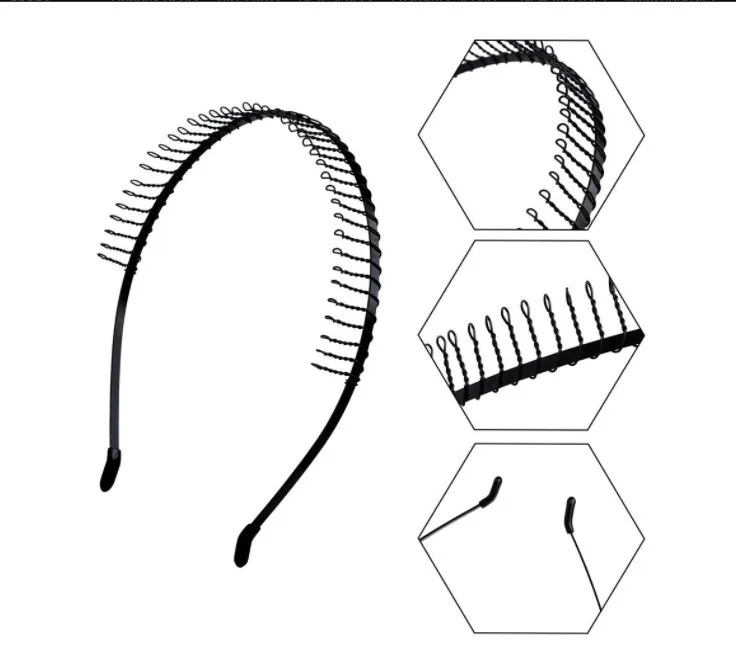 
Metal and Plastic Hair Hoop Set, Elastic Non Slip Hair Band Hoop Headwear, Black Wavy Simple Outdoors Unisex Hair Accessories Me 