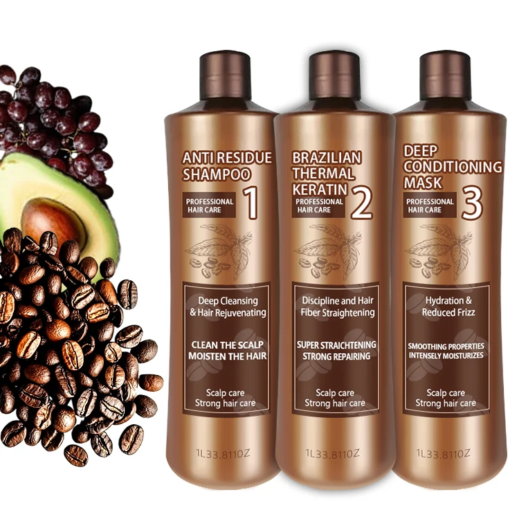 Custom label keratin argan oil shampoo and conditioner set, degreasing deep cleansing hair, avocado smoothing hair mask set