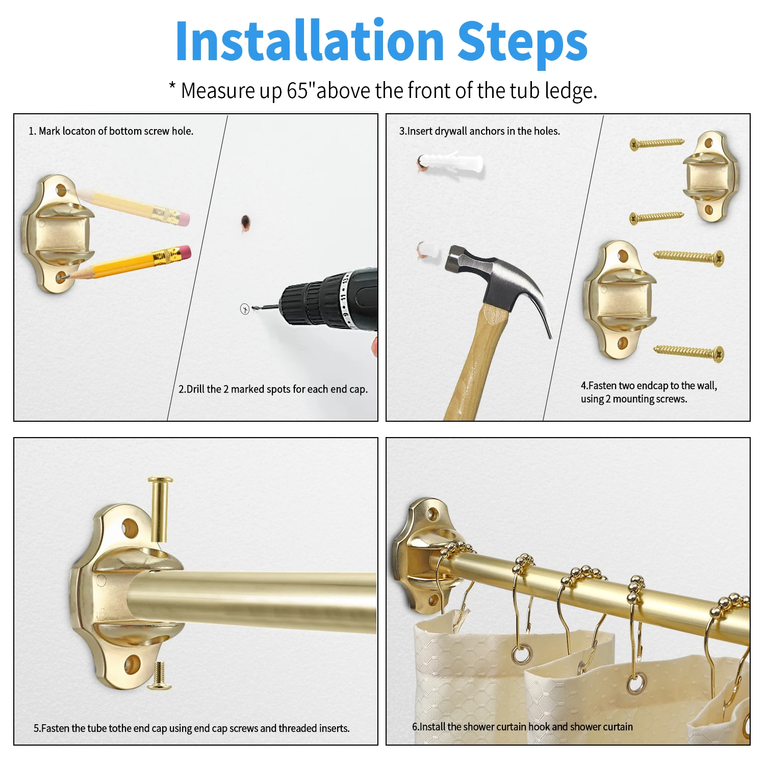 Wholesale Bathroom Telescoping Segmented Hanging Shower Curtain Rod Gold From Ceiling