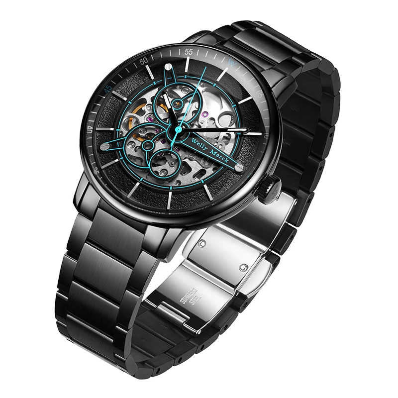  Luxury waterproof automatic mechanical skeleton watch men watches