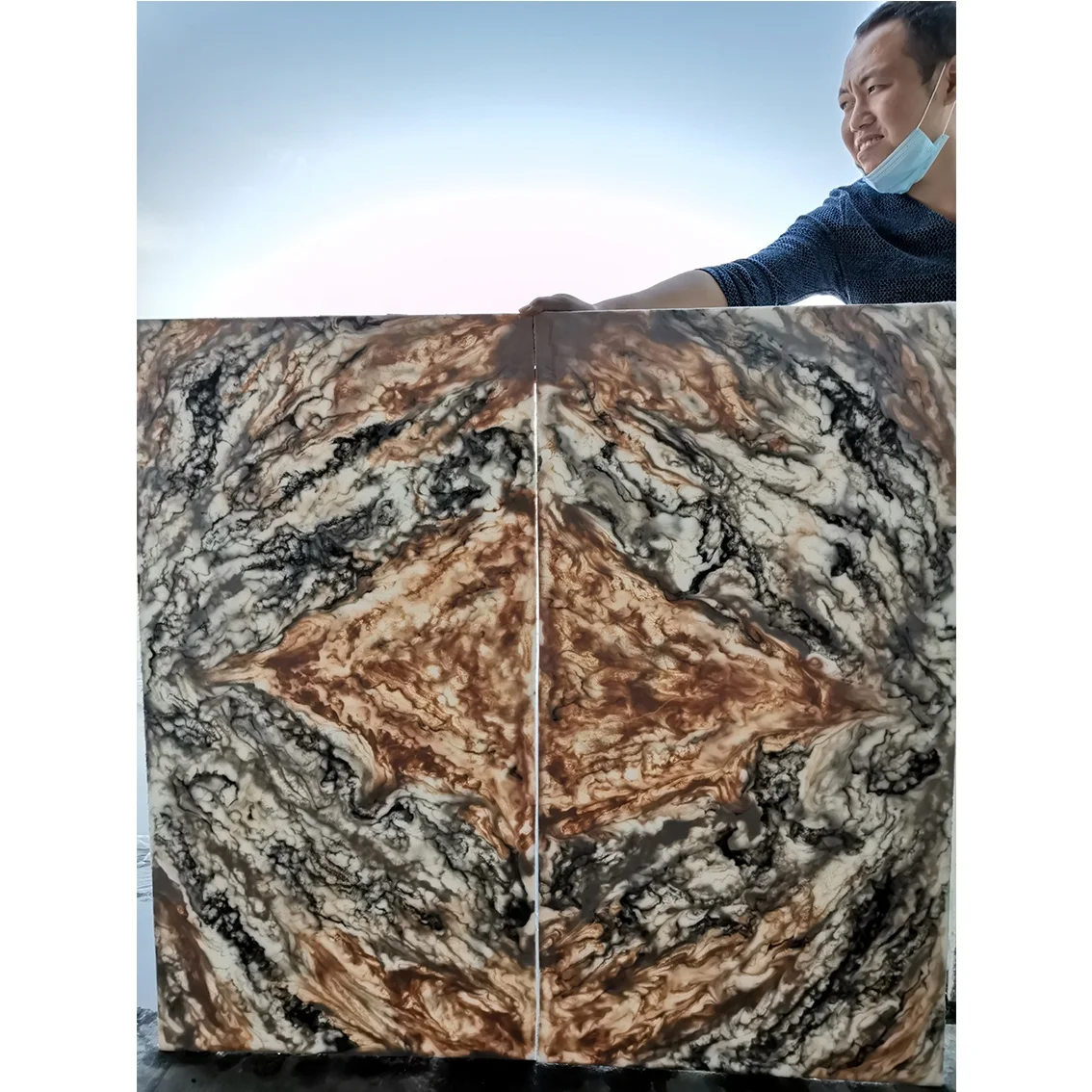 2023 popular design translucent artificial stone panel book match design for wall decor