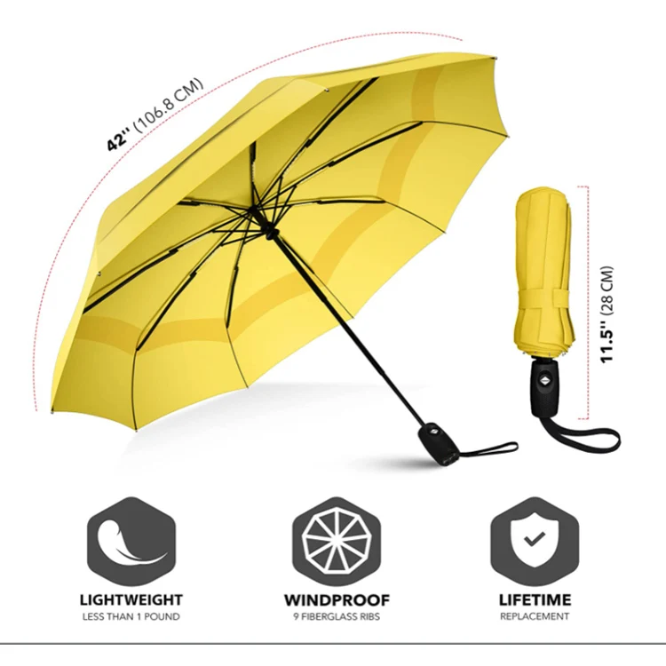 Waterproof Dries Instantly Lightweight Double Vented Canopy Factory Air Vented Double Layer Three Foldable Umbrella