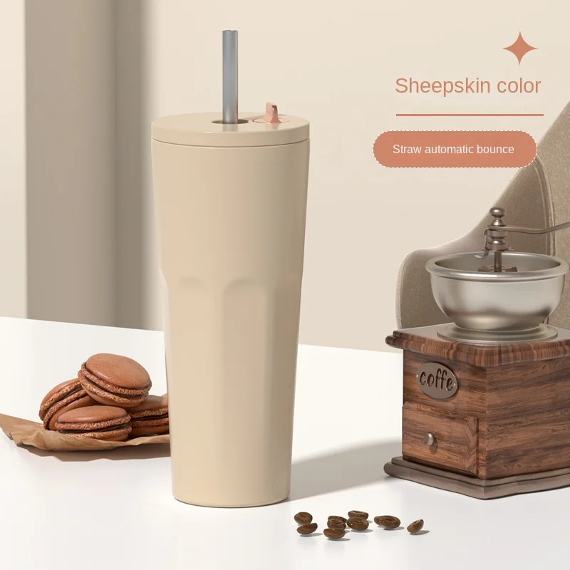 Hot Sale Double Wall 700Ml Vacuum Flask Stainless Steel Tumbler Keep Hot Ice Portable Insulated Coffee Travel Mug with Straw