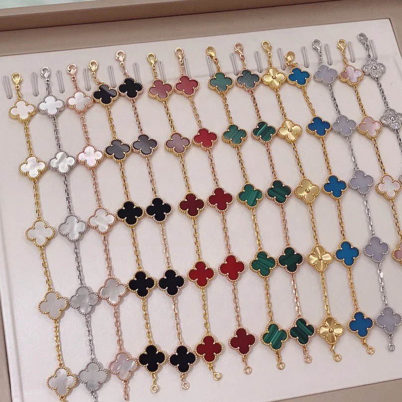 Fashionable High Quality S925 Silver Lucky Four Leaf Cloer Bracelet Excellent Agate  Female Classic Jewelry Bracelet