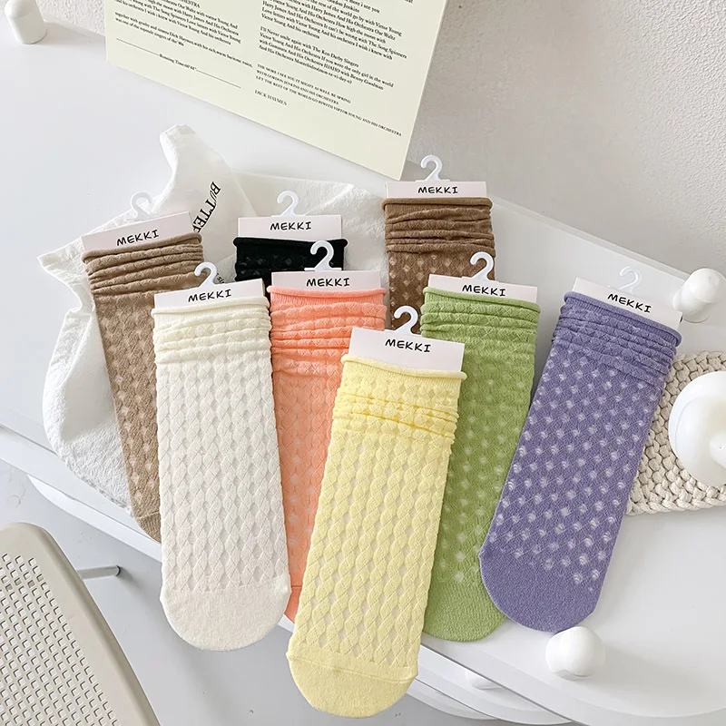 Korean Fashion Lovely Candy Color Ladies Colored Trouser Socks Cozy Cotton Vivid Color Thin Mesh Socks Women