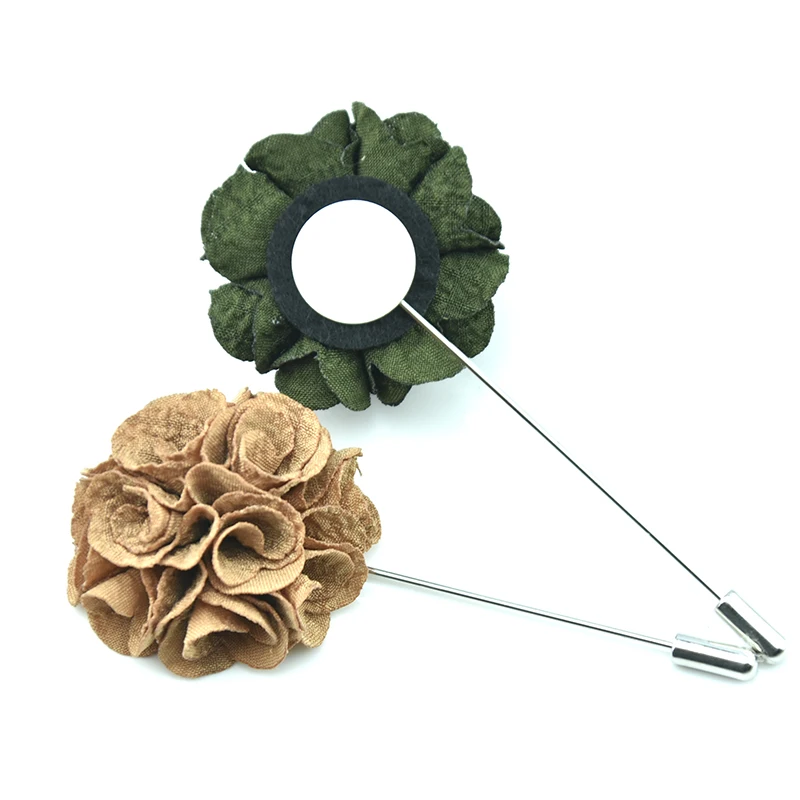 hot sale handmade fabric flower shape lapel pin brooches for men