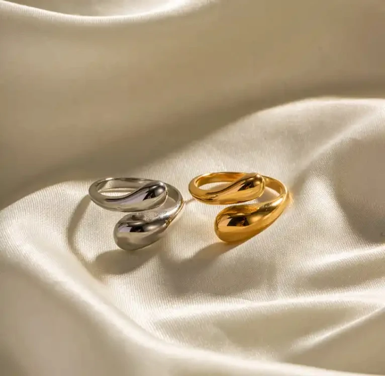 Stylish Casual Style 18K gold plated stainless steel Design Women couple Ring Irregular Curved Shape Design Open end Ring