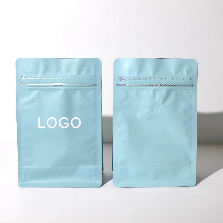 Biodegradable Coffee Bags With Valve And Zipper Custom Paper Coffee Packaging Bags Flat Bottom Coffee Bean Bag 150g 250g
