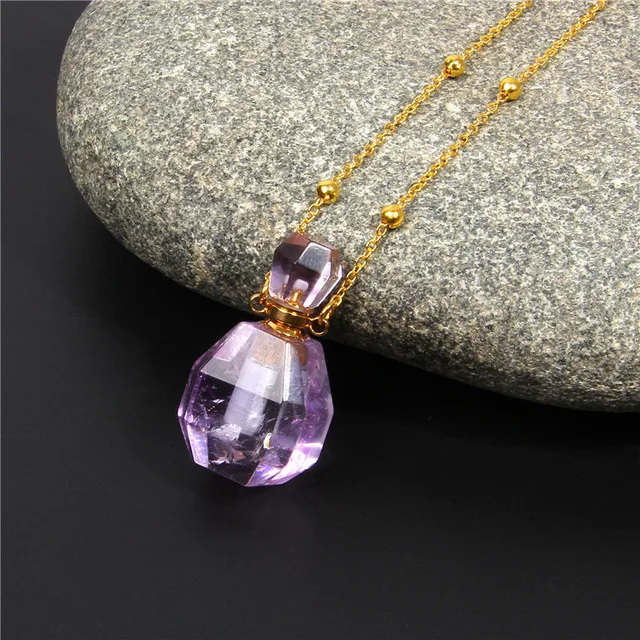 Zooying Colorful Tiger Eye Stone Amethyst Vase with Gold Plated Chain Necklace Crystal Healing