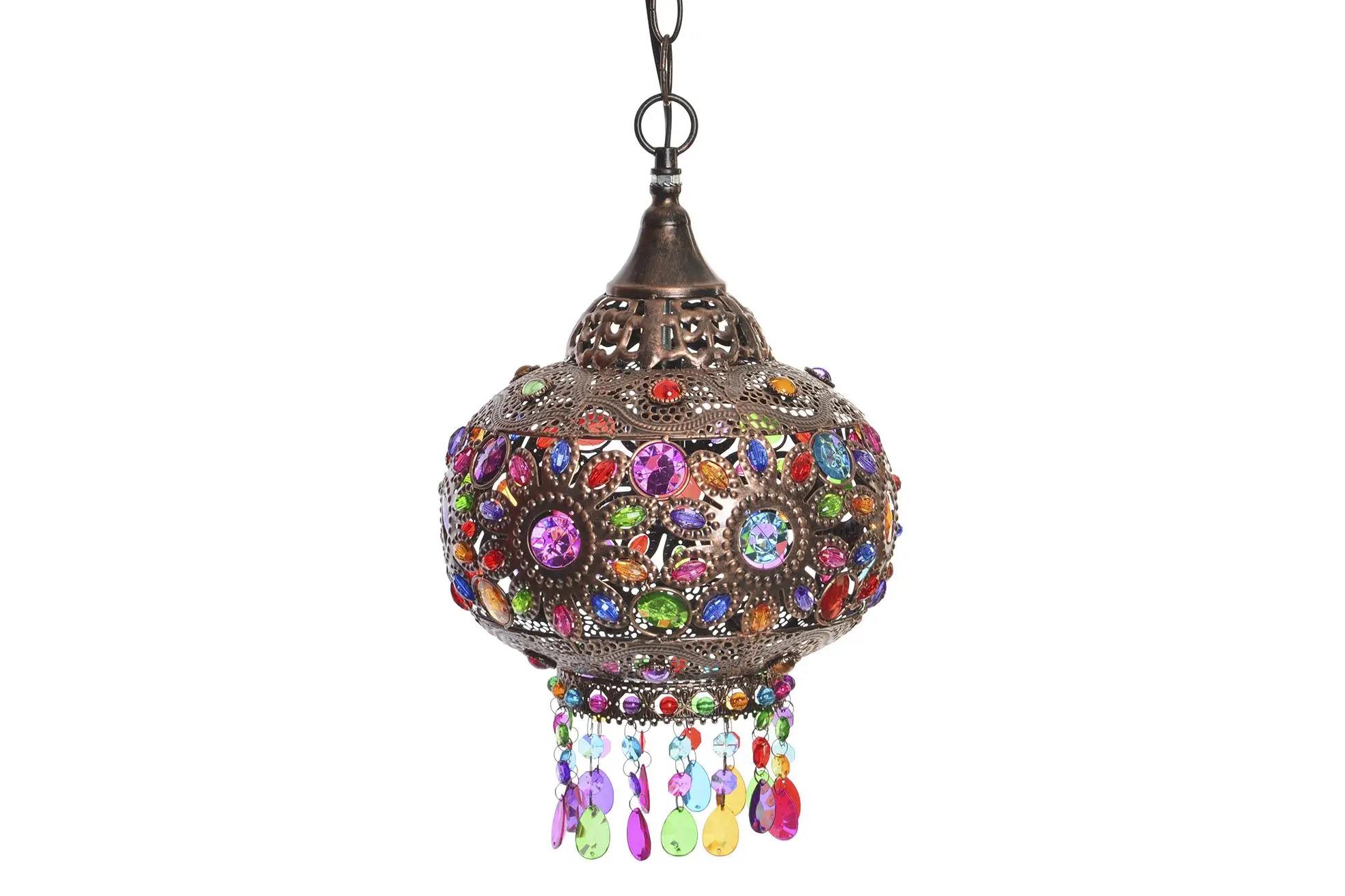Moroccan Bazaar Style Bronze Chandelier Ceiling Light Pendant Shade with Beautiful Multi-Coloured Acrylic Jewel Droplets