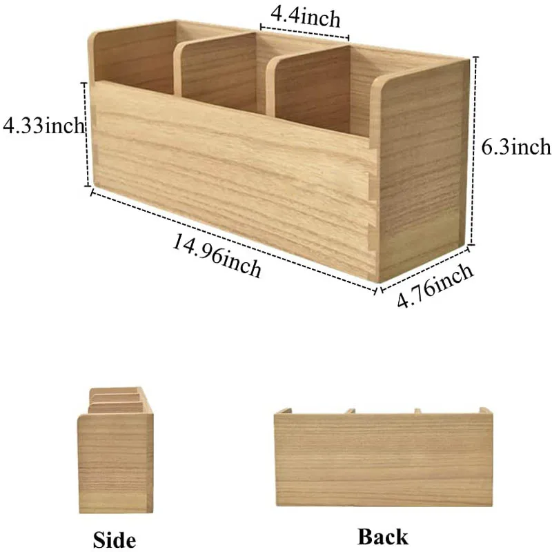 Wooden kitchen utensil holder countertop utensil storage box with 3 compartments