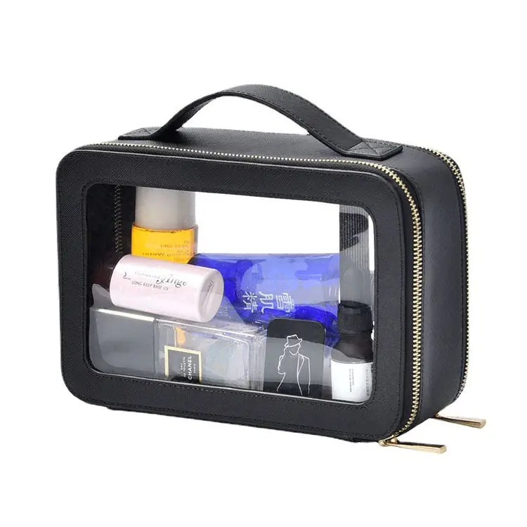 Clear Makeup Bag Organizer Portable Travel Toiletry Cosmetic Bag Case for Women Make Up Pouch with Transparent Windows