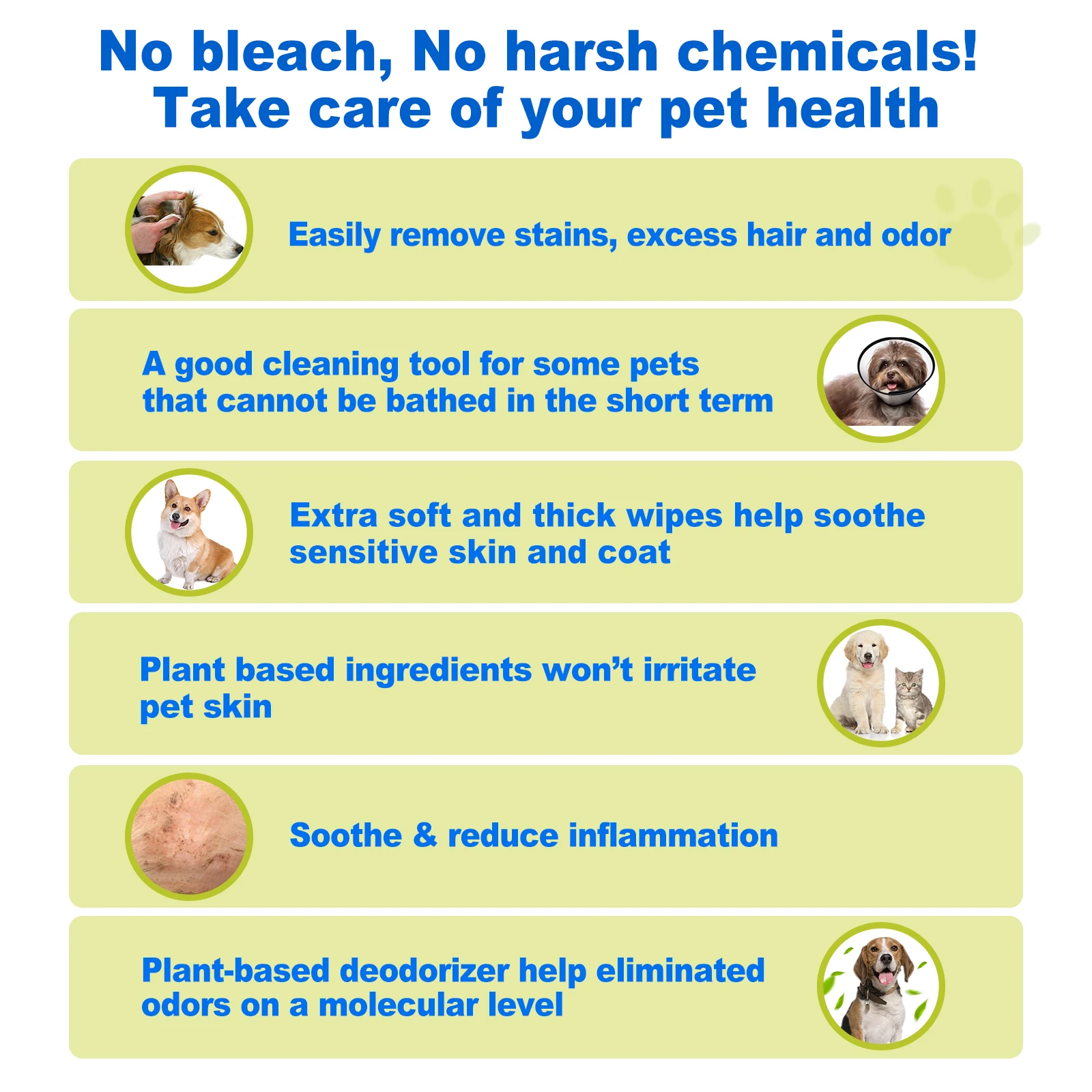 Natural Disposable cleaning alcohol free pet wipes for dog 100pcs